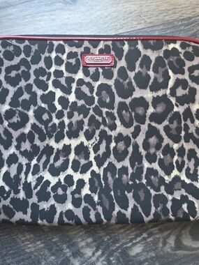Coach Leopard Print Tablet Sleeve in Black, Cream and Red Trim